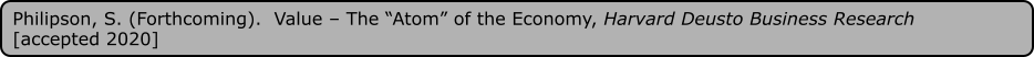 Philipson, S. (Forthcoming).  Value – The “Atom” of the Economy, Harvard Deusto Business Research [accepted 2020]
